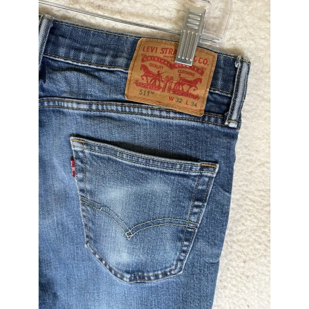 Levis 511 Jeans Mens 32x34 Slim Fit Medium Wash Blue Denim Stretch Moto